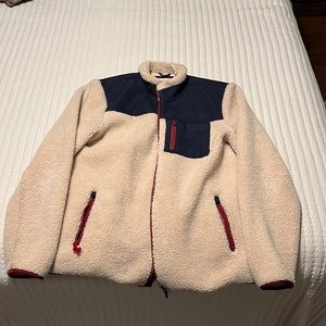 Cream fleece and navy blue nylon jacket. Marine Layer. XL.  Hardly worn.